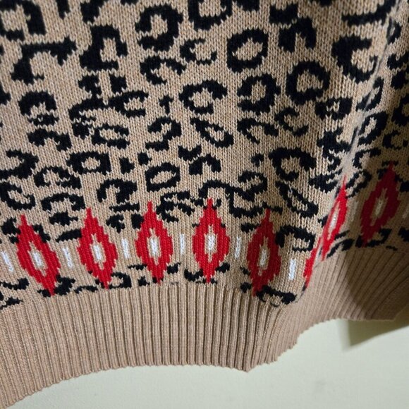 Charter Club Leopard Red Gold Fairisle Cotton Blend Pullover Sweater Size L - Picture 7 of 9